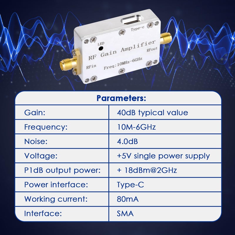 DmgicPro RF WideBand Amplifier 10M-6GHz Low Noise Amplifier LNA 40dB Gain with SMA Female Connector for Radio, FM Broadcasting, Signal Amplification DC 5V Powered - Image 2
